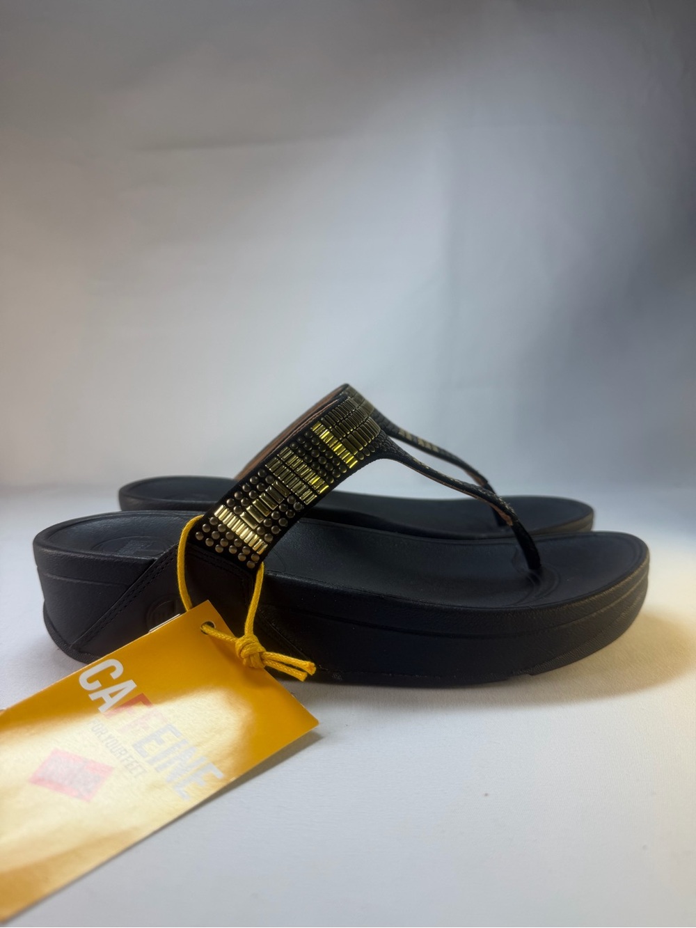 FitFlop Aztek Chada Black Gold Studded Sandals Women’s Size 8